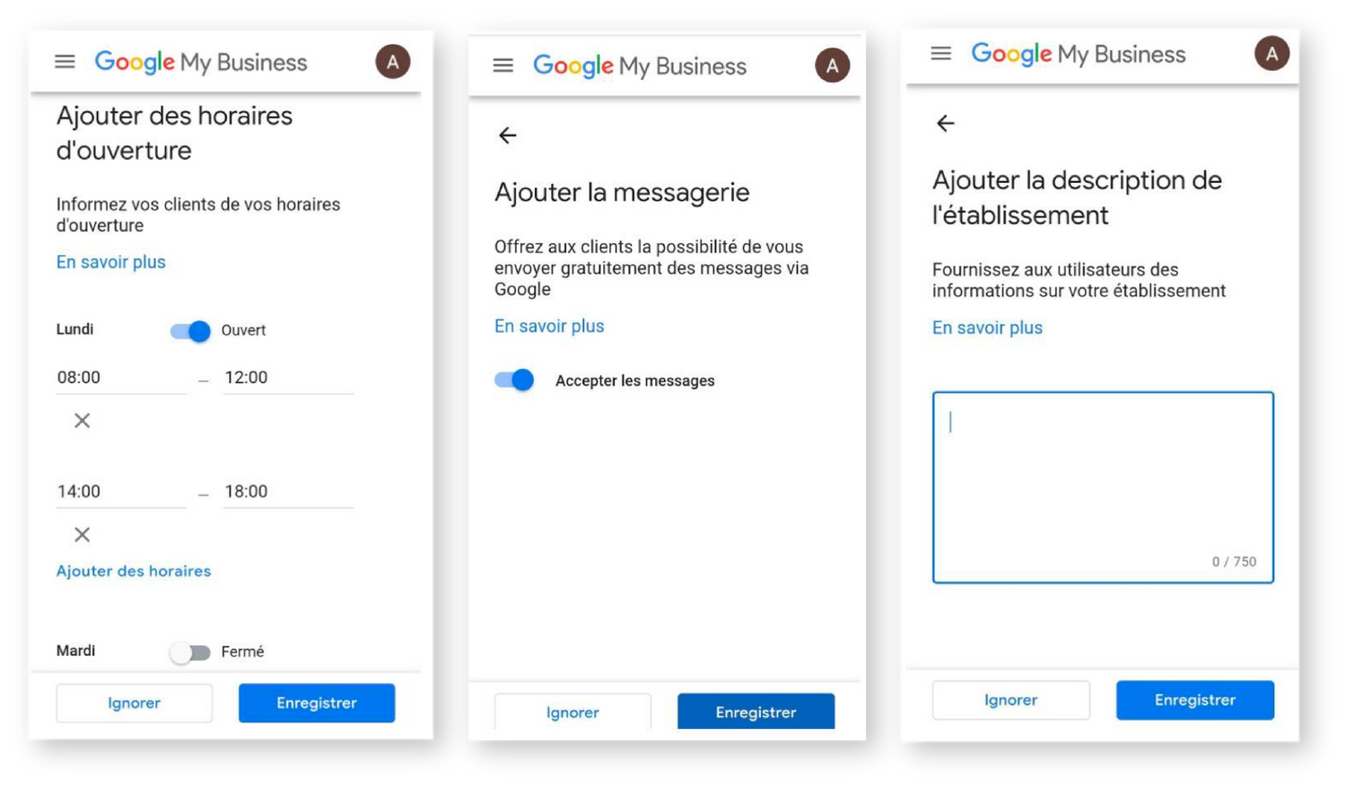 Étape inscription Google my Business